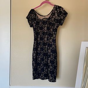 Black lace mini dress, open back